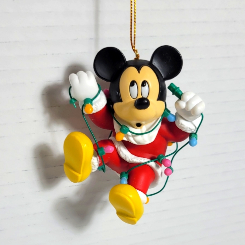 Disney Grolier Christmas Holiday Tree Ornament Mikey Mouse Tangled In Lights Vtg